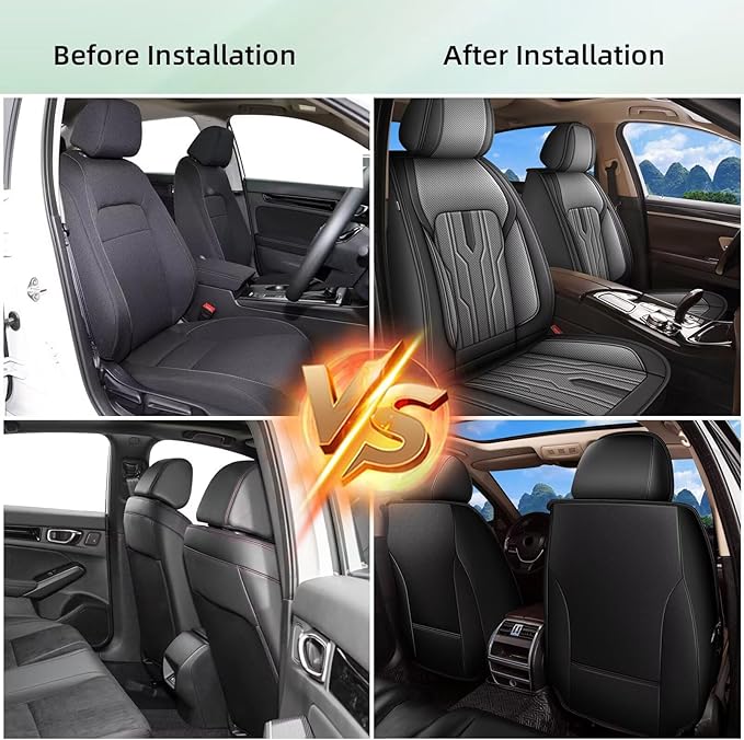 YORKNEIC Seat Covers Front Seats Fit for Hyundai Santa Cruz 2022-2023 2024 Breathable Faux Leather Car Seat Covers Waterproof Car Seat Protectors (2 Front Set, Black&Grey)