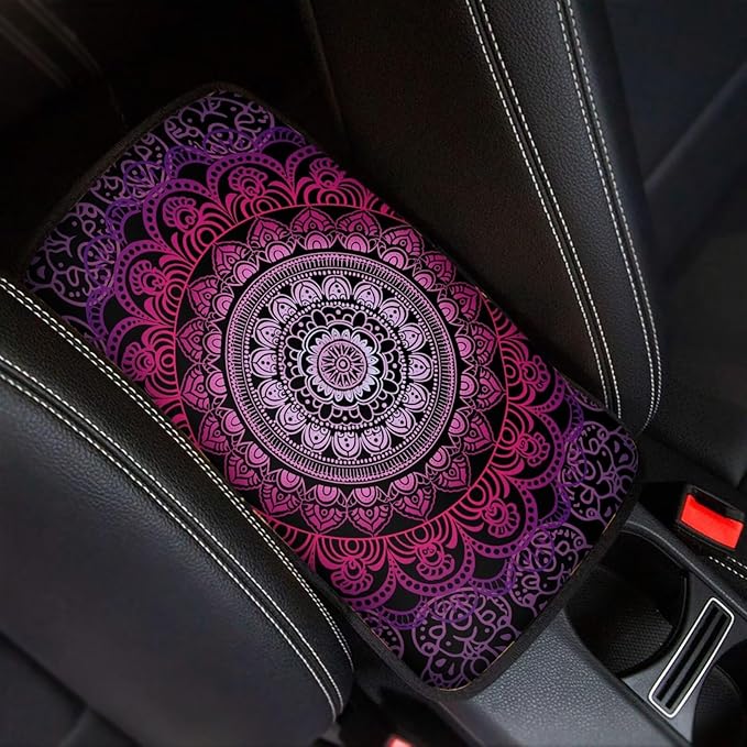 Purple Mandala Floral Car Center Console Cushion Pad Protect from Pet Claws Center Console Cover Easy to Install Armrest Cover Protec Universal Fit for Auto Truck Van SUV