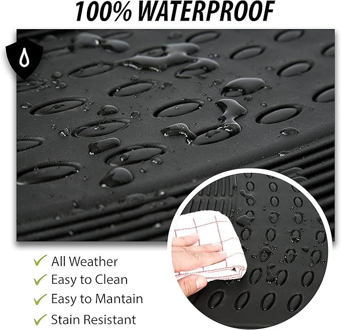 ZONETECH All Weather Rubber Car Interior Floor Mats 3-Piece Trimmable Waterproof Odorless Black Heavy Duty Universal Fit