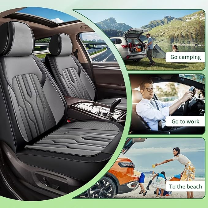 YORKENIC Fit for Volvo S80 Seat Covers Front Set 2001-2016: Breathable Leather Car Seat Covers Compatible Airbag (2 Front Set, Black & Grey)