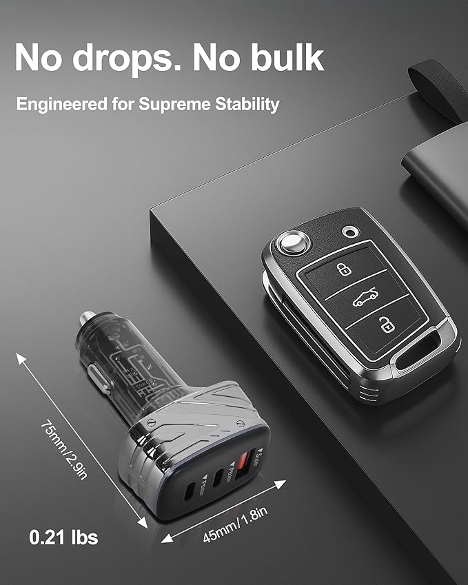 NOUOWA 82.5W USB C Car Charger, 3-Port (Dual Type-C Port & USB-A), Compact Fast Charging, Soft Blue Light, Cigarette Lighter Adapter for iPhone 16e/15/14, Galaxy S25/S24, Google Pixel, iPad & MacBook