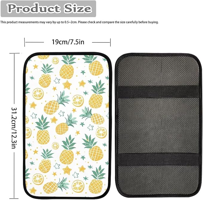Pineapple Car Center Console Cushion Pad Dustproof Automotive Armrest Seat Box Cover Universal Fit Most Vehicles Sedan Van Truck SUVs, Waterproof & Breathable
