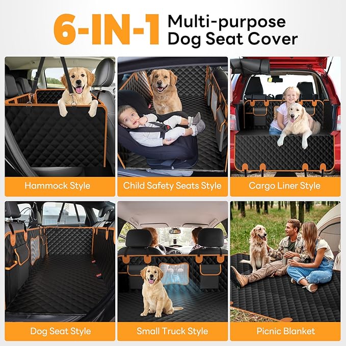 Chioratree Dog Seat Cover for Back Seat - Hard Bottom Car Seat Cover for Dogs Holds 500 lbs,Waterproof Back Seat Extender for Dogs,Scratch-Proof Anti-Slip Dog Hammock for Car SUV Small Truck, BlackOR