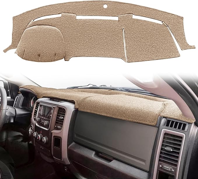 Yiz Dash Cover Mat Custom Fit for Dodge Ram 1500 2009-2018, Ram 1500 Classic 2019-2024,Ram 2500 3500 2010-2018, Ram 4500 5500 2011-2018 Dashboard Cover Pad Carpet Protector(11-18 Beige) J17