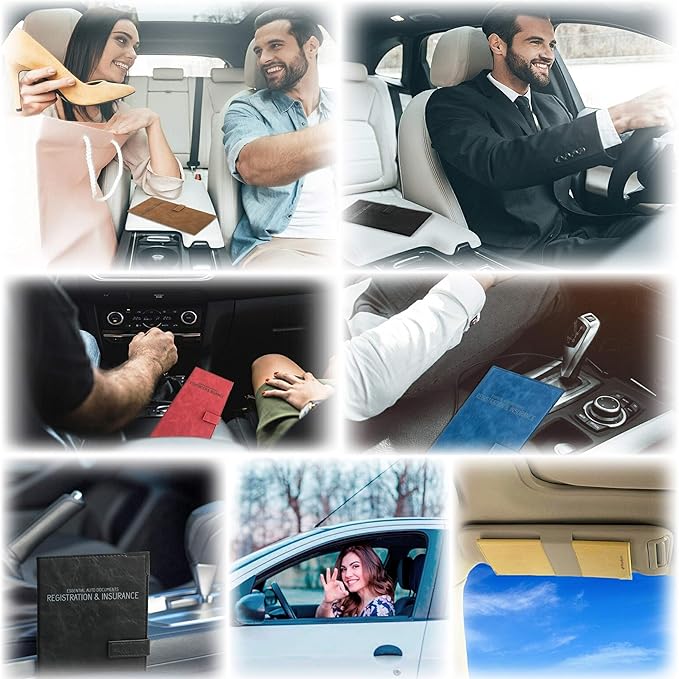 Auto Insurance and Registration Card Holder - Vehicle Glove Box Document Organizer - Car Essential Paperwork Holder for DMV, AAA, Contact Information Cards - Premium PU Leather Wallet Case - White