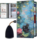 Car Registration and Insurance Card Holder for Women Men, Waterproof PU Leather Glove Box Car Organizer with Magnetic Shut, Vehicle Document Holder for Driver License,Cards, Black Cat in Water Lily