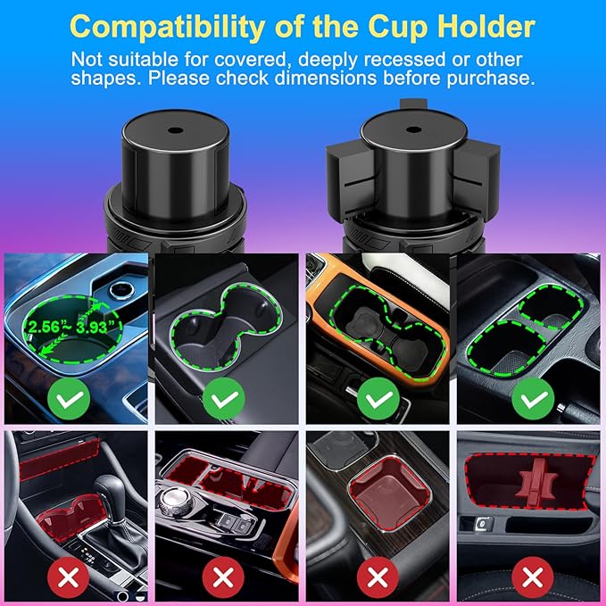 Cup Holder Expander, Cup Holder Expander for Car, Adjustable Cupholder for 2.6"- 4.8" Yeti, Hydro Flask, Nalgene, Takeya, Camelbak, Ramblers, Owala, Tumblers, Mugs, Bottles, with Car Seat Hook
