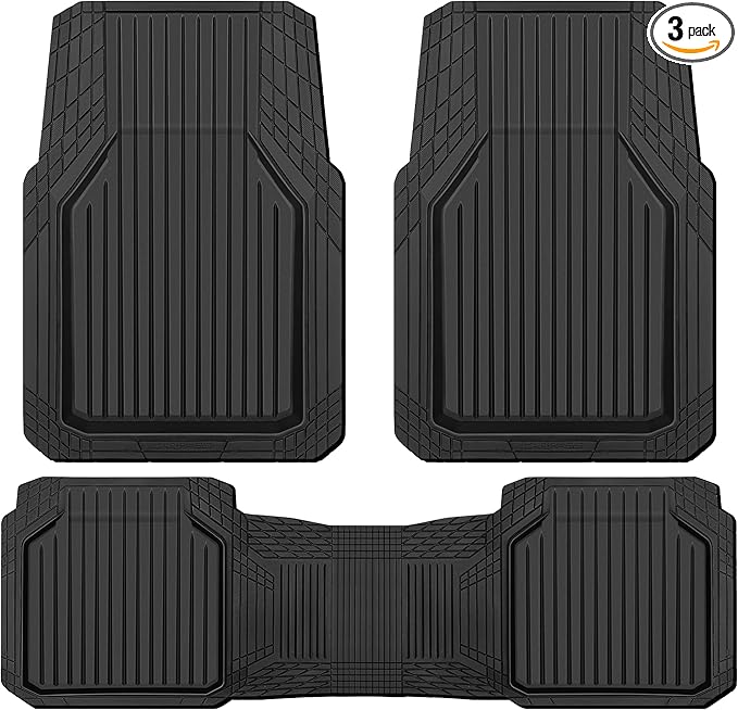 CAR PASS Heavy Duty Rubber Floor Mats for Car, Waterproof Liner Deep Dish Car Mats Full Sets, Universal Trim to Fit for SUV Truck Sedans Vans, All Weather Automotive Floor Mats 3pcs, Solid Black