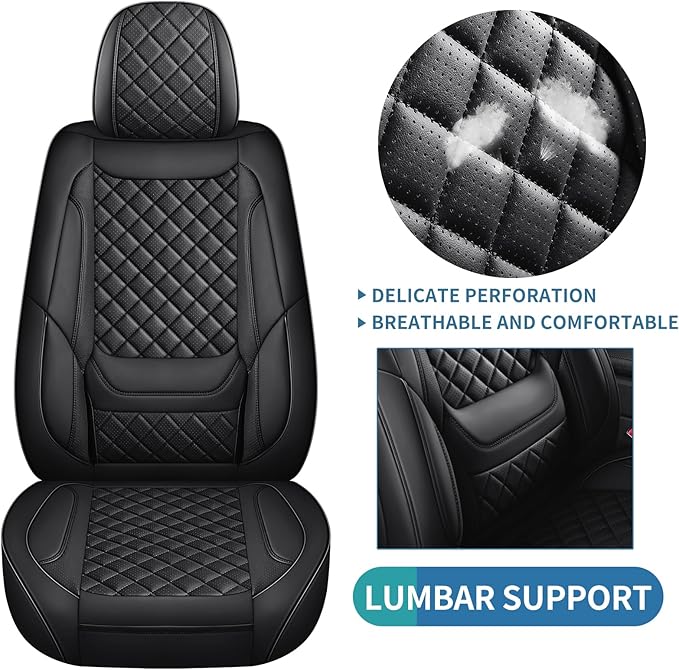 hoozoom Leather Front Seat Covers for Cars Breathable Seat Covers Waterproof Seat Protectors Universal Fit for Most Automotive Cars SUV Trucks Van (Black, Front Pair)
