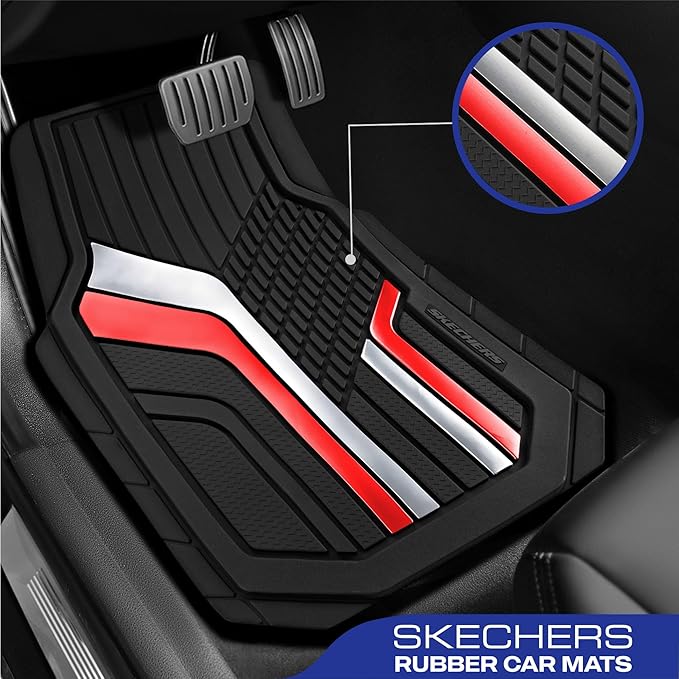 Skechers Heavy Duty Rubber Car Floor Mats,Dual Color Design Floor Mats,All Weather Car Mats,Waterproof Trim to Fit Universal Floor Liner Car Accessories,Automotive Floor Mats for Cars Trucks Suvs,Red
