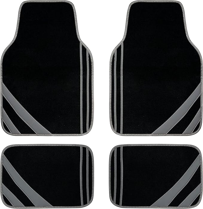 CAR PASS Carpet Car Floor Mats, Edge Leather Waterproof Car Mats with Double Stitch Line and Anti-Slip Backing Design, Fit 95% Automotive,SUVS,Sedan,Vans (Black and Gray)