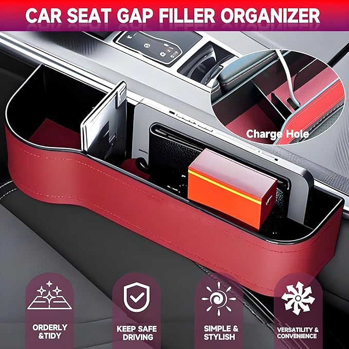 AIUSLN 2026 Upgraded 2 PC (L+R) Premium PU Leather Car Seat Gap Filler Organizer with Cup Holder & Storage Slot/Bag– Fits Front Seat, Holds Phone, Glasses, Keys,Car/SUV/Truck Essentials Gifts