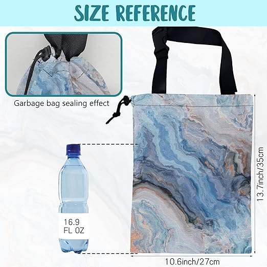 KXWQTRDD Car Garbage Bag Abstract Blue and Gold Marble Hanging Canvas Car Trash Bag Waterproof Drawstring Car Back Seat Organizer for Car Back Front Seat Console with Adjustable Buckle