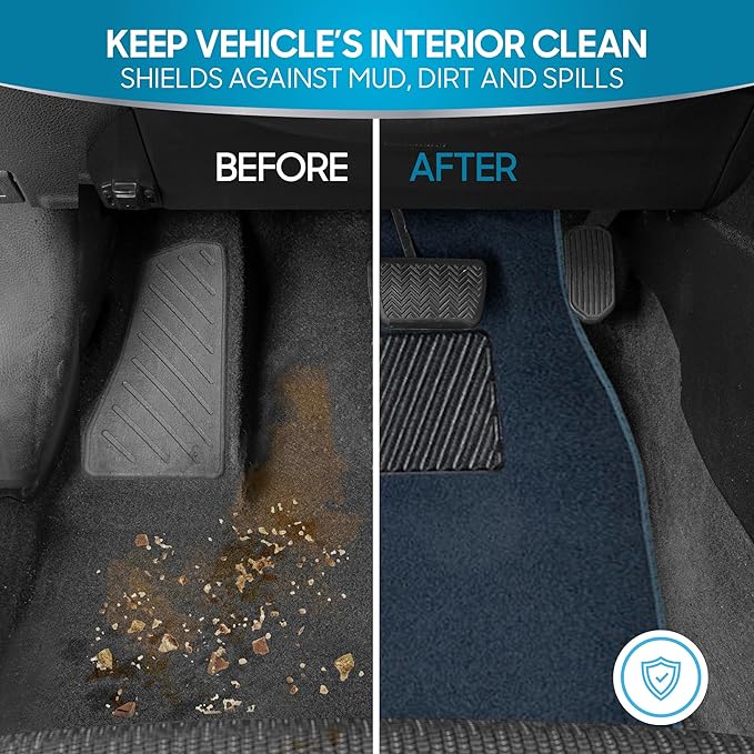 BDK Premium Carpet Blue Floor Mats for Cars - Universal Fit Interior 4-Piece Car Mats Full Set with Vinyl Heel Pad Protector - Cute Car Accessories Interior Floor Covers for SUVs & Trucks