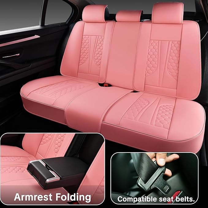 Wertigen Pink Car Seat Covers Full Set – Stylish Leather Waterproof Seat Protectors for Cars, SUVs & Trucks, Airbag Compatible, Non-Slip Design, Easy to Install, Fits Most Vehicles