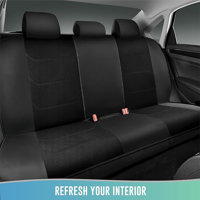 Road Comforts Car Seat Cover Full Set, Leather Mesh Seat Covers, Airbag Compatible, Universal Fit for Most Cars, SUVs, Trucks, and Vans - Red