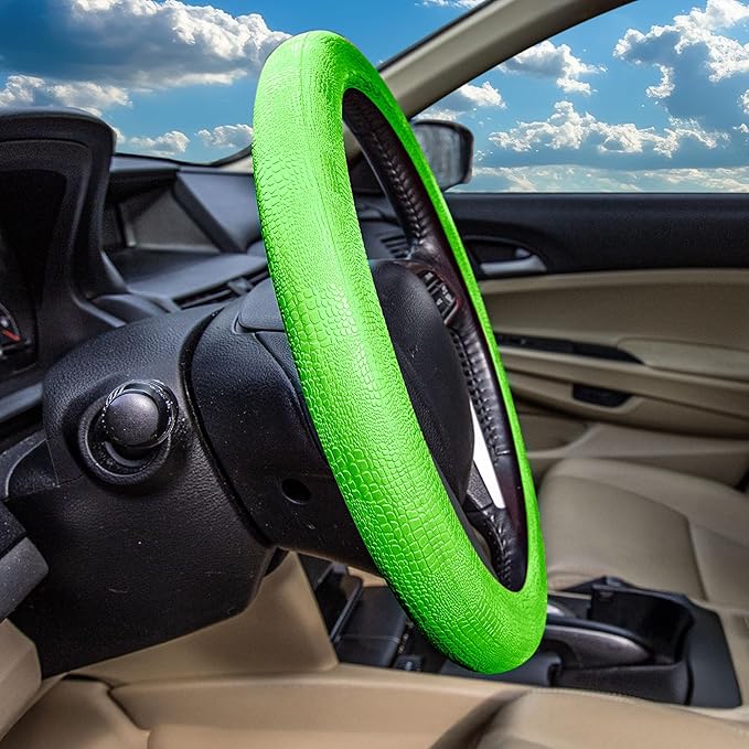 FH Group Universal Fit Silicone Snake Pattern with Massaging Grip Steering Wheel Cover fits most Cars, SUVs, Trucks, and Vans Green