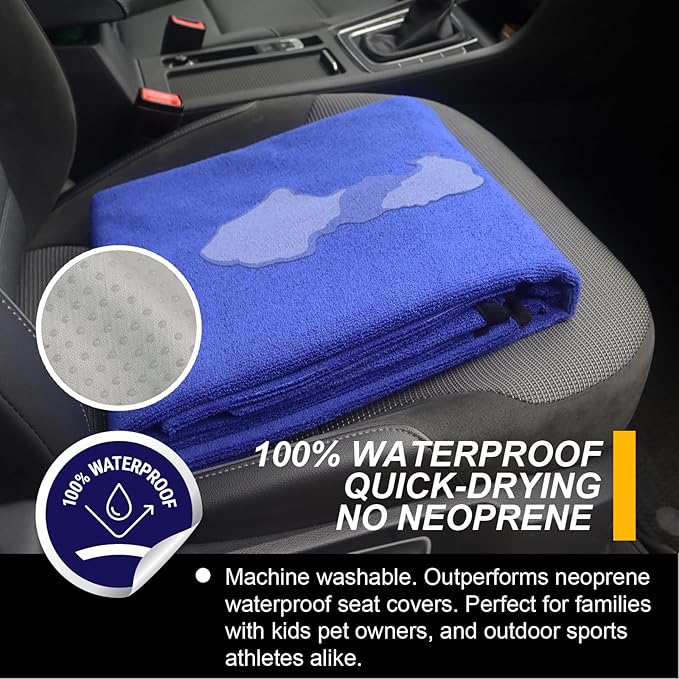 LoyaGour Back Seat Cover for Car Trucks Van SUV,Waterproof Rear Bench Towel Seat Covers for Dogs and Kids,Automotive Backseat Protector (Blue)