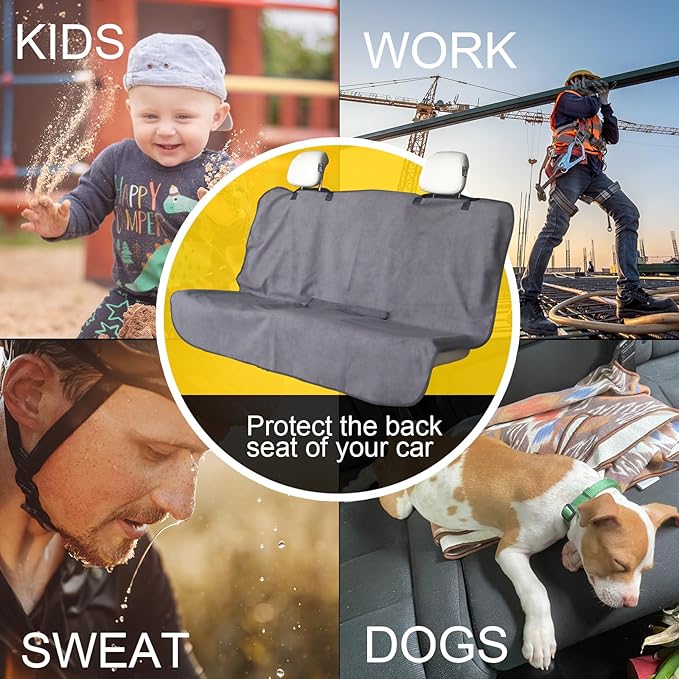 LoyaGour Back Seat Cover for Car Trucks Van SUV,Waterproof Rear Bench Towel Seat Covers for Dogs and Kids,Automotive Backseat Protector (Grey)