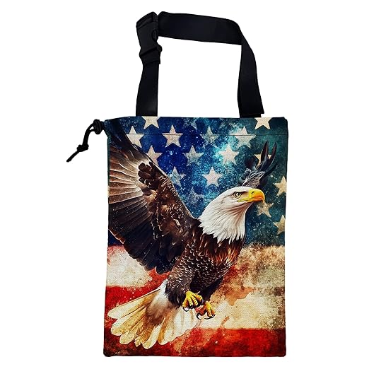 KXWQTRDD Car Garbage Bag Bald Eagle American Flag Drawstring Car Trash Bag Hanging for Back Seat with Adjustable Buckle Canvas Vehicle Trash Can Easy-to-Install