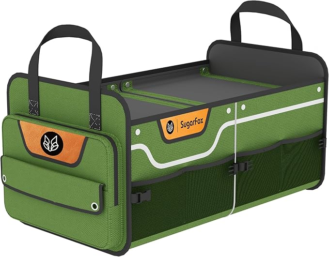 SugarFox Car Trunk Organizer for SUV, 70L Heavy Duty Waterproof Trunk Organizer, Foldable Vehicle Organizer with Anti-Slip Base, 24”x13.8”x11.8”, GREEN-M003