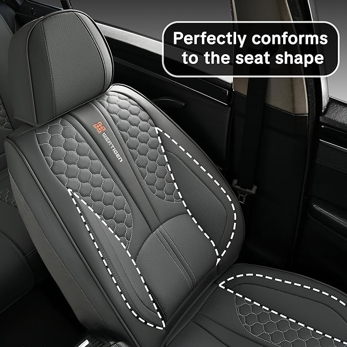 Wertigen Universal Gray Leather Car Seat Covers Full Set – Waterproof Automotive Seat Protector for Cars, SUVs & Pickups, Airbag Safe, Non-Slip Design, Easy Installation, Durable Material