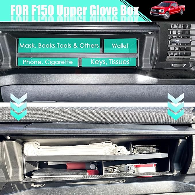 Compatible with Glove Box Organizer 2021 2022 2023 2024 Ford F150 Accessories - Center Console Organizer Internal Storage Divider Partition Insert Box ABS Secondary Storage for F150(Up)