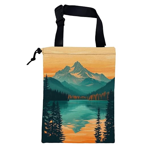 KXWQTRDD Car Garbage Bag Mountain and Forest at Sunset Hanging Canvas Car Trash Bag Drawstring Car Back Seat Organizer for Car Back Front Seat Console with Adjustable Buckle
