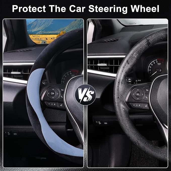 COFIT Plush Steering Wheel Cover Winter, Soft Warm Furry Grip Protector for Cars SUVs Trucks, Fits 14.5-15 Inch, Non-Slip Interior Accessory, Blue