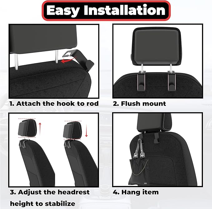 3Pcs Car Seat Headrest Hooks, Back Seat Purse Leather Hanger Holder Hook, Magnetic Storage Organizer for Purses Handbag Grocery Bags Coats