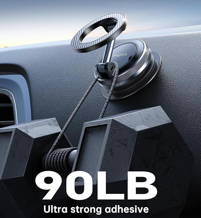 Coolpow【Newest Vacuum Magnetic Phone Holder for Car Phone Holder Mount【Movable Vacuum Suction】 Magsafe Car Mount Cell Phone Holders for Your Car Accessories Interior for Women Men for iPhone 17 16 15