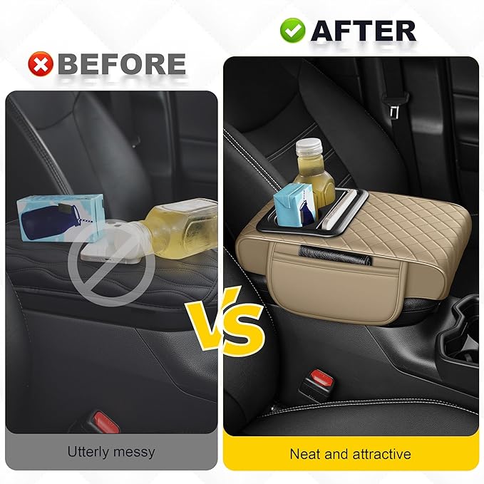 Center Console Cover for Chevrolet/Chevy Sonic Waterproof Armrest Cover with Plus Comfort Lift Design,Anti-Scratch Auto Armrest Pad Accessory （Beige)