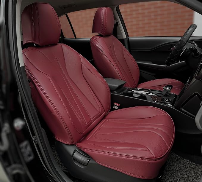 PINCTROT Car Seat Covers Front Set, Breathable Soft Pebbled Leather, Luxury Waterproof Seat Cushion, Airbag Compatible, Seat Protector Universal Fit Most Cars (Front Set, Wine Red)