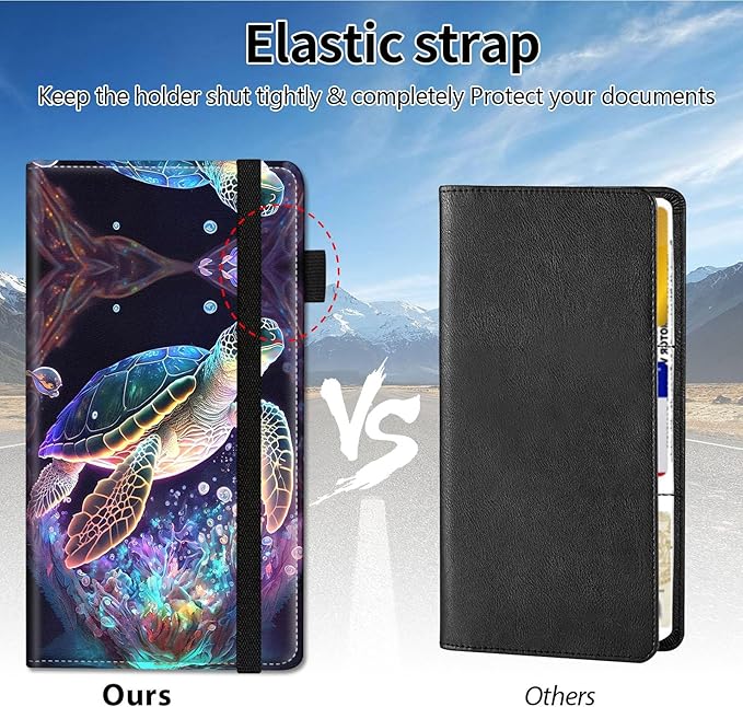 Qindaiwen Car Registration and Insurance Holder, Vehicle Card Document Elastic Band Closure Glove Box Organizer, Driver License Cards, Car Accessories for Essential Info, Colorful Tree