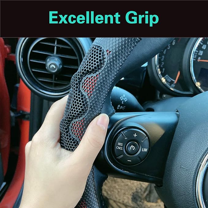 PINCTROT Steering Wheel Cover Great Grip with 3D Honeycomb Anti-Slip Design, Universal 14.5-15 Inch (Wine Red)