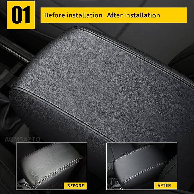 AOMSAZTO Console Covers for 2008-2014 Toyota Highlander Armrest Covers for Toyota Highlander Black with Balck Stiches