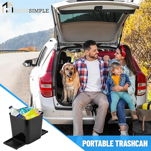 HAUSSIMPLE Car Trash Can for Vehicles Leakproof Compact Garbage Bin w/Stability Flap, Anti-Slip Base, Portable Trash Holder for Cars, Trucks, SUVs, Minivans (Black, Small)