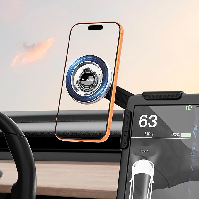 2026 Upgrade Tesla Phone Mount [Non-Adhesive Version] [N55 Strongest Magnet] Hands-Free No-Drop for Magsafe, Fits for Tesla Model Y/3/X/S/Cybertruck, Compatible with iPhone 17/16/15 All Phones