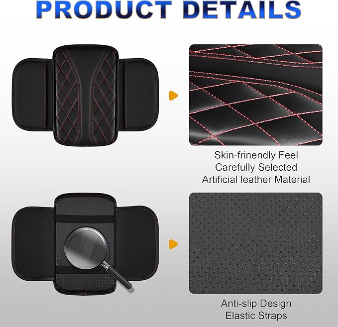 Center Console Cover Fit for Nissan Leather Armrest Covers Armrest Cover for Car(Black&Redline)