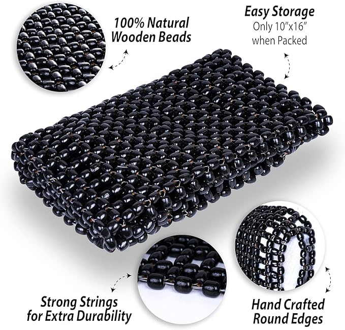 ZONETECH Black Wooden Beaded Comfort Seat Cover - Premium Quality Full Car Driver Massaging Cool Comfortable Cushion with High Ventilation