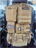 Car Truck Seat Back Organizer Tactical Molle, Upgrade Tactical Vehicle Panel Organizer with 5 Detachable Molle Pouch, Universal Fits for Most of Vehicle (Tan)