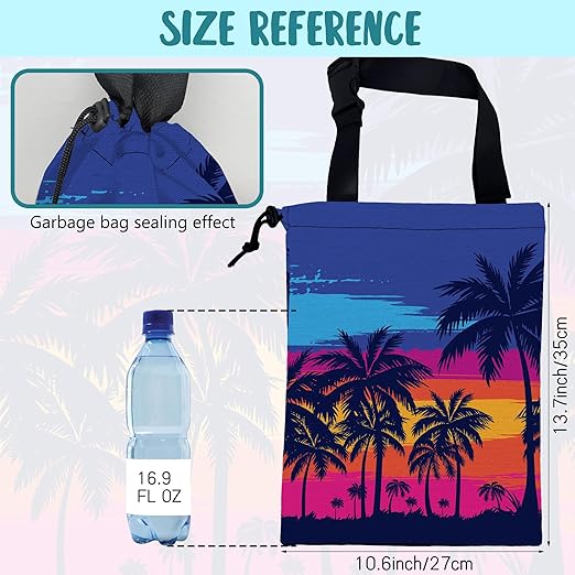KXWQTRDD Car Garbage Bag Blue Palm Trees Orange Sunset Hanging Canvas Car Trash Bag Waterproof Drawstring Car Back Seat Organizer for Car Back Front Seat Console with Adjustable Buckle