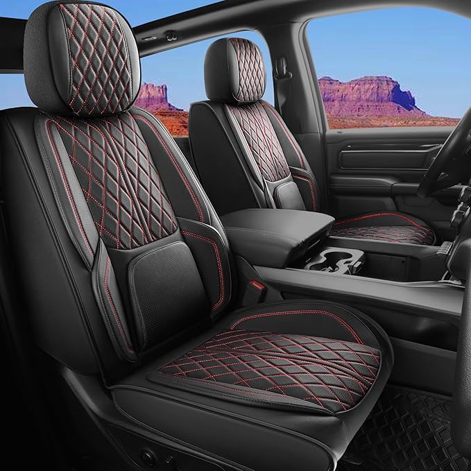 Universal Car Seat Cover Fit for Cars, SUV, Sedans, Anti-Slip Breathable (Black Redline, Full Set)