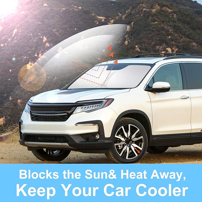 Windshield Sun Shade Custom Fit for 2016-2024 2025 Honda Pilot Accessories Foldable Sunshade Sun Blocker Protect Car from Sun Rays & Heat Damage Keep Car Cooler