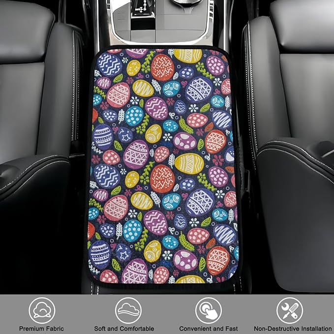 Bulopur Easter Eggs Arm Rest Cover Car Flannel Center Console Cover Easy to Install Car Decor Accessories Auto Armrest Console Cover for Most Vehicle, SUV, Truck, Car