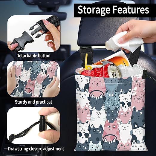 AFYEWKC Car Trash Bag Large Hanging Can for Back of Seat, Cute Waterproof Car Garbage Bag for Vehicle, Travelling, Outdoor Colorful Cartoon Cats