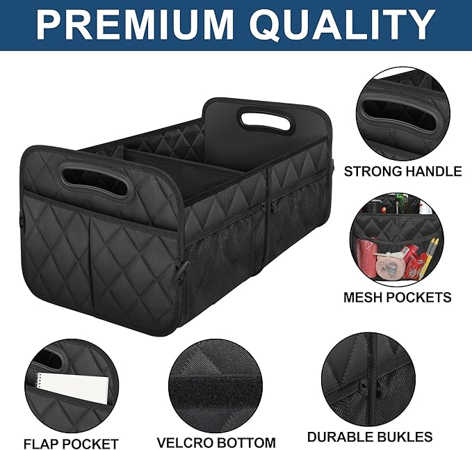 Deosk Collapsible Car Organizer with 6 Pockets, Multi-Compartment Trunk Storage - Black