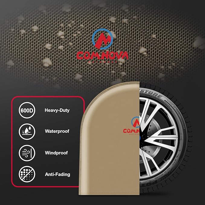 RV Tire Covers 4 Pack, Tough Tire Wheel Protector for Truck, SUV, Travel Trailer, Camper, Van, PU Oxford Waterproof Sun Rain Snow Protector Cover, Fits Tire Diameters 30-32 inch, Beige