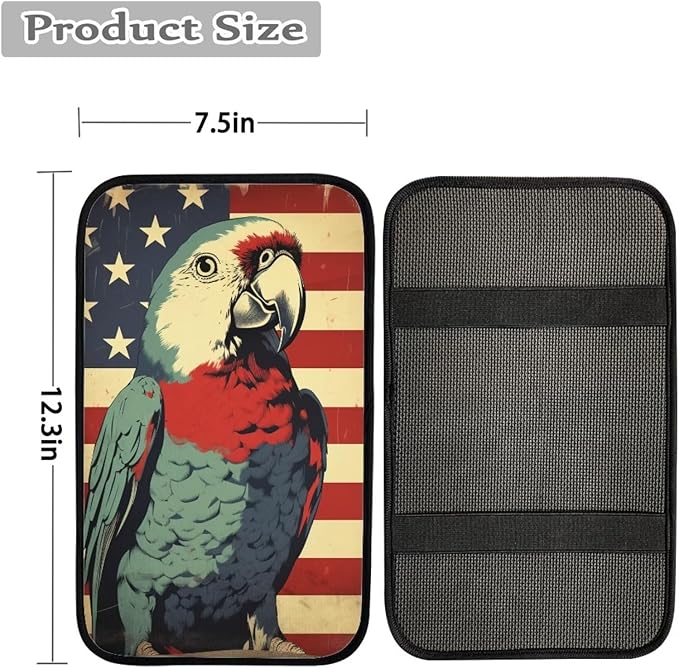 Car Center Console Pad, Universal Waterproof Car Armrest Seat Box Cover, Car Interior Accessories for Most Vehicle SUV Truck Vintage American Flag Parrot Car Armrest Pad