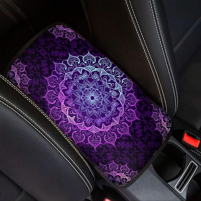 Mintutlipy Purple Mandala Car Center Console Cover Car Decoration Accessories for Women Wear Proof Car Armrest Protector